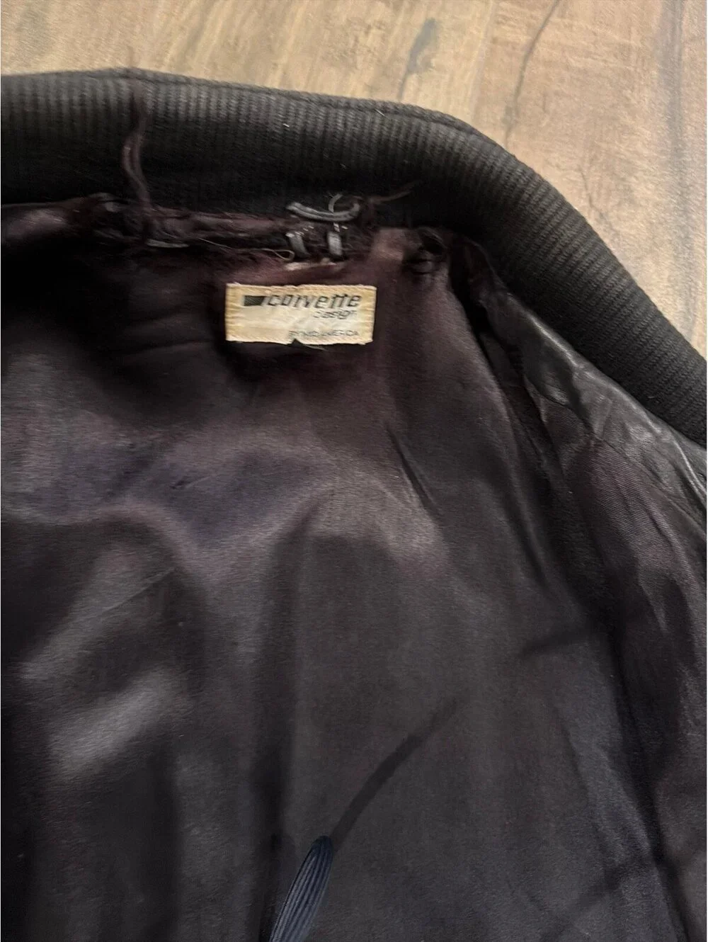 Corvette Vintage leather bomber jacket black fits M marked large mid America